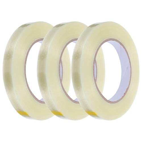 Veemoon 3pcs Industrial Fiberglass Tape Heavy Duty Reinforced Strapping Tape with Wearproof Filament for Strong Adhesion Metal Wood Plastic Cardboard Packaging and Sealing