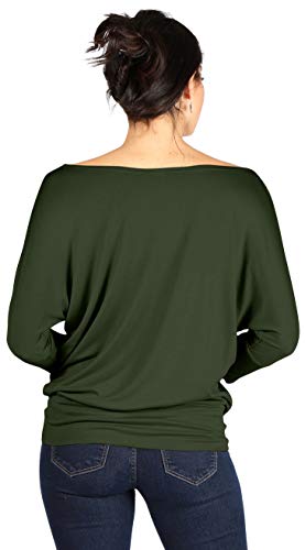 Olive Round Neck Top Olive Green 3/4 Sleeve Top Olive Top For Women (Size Large, Olive) #TOP2