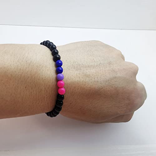 Bisexual Bracelet - Pink Purple Blue Acrylic and Black Glass 6mm Beads - 7'' Pride colors Bead Bracelets3