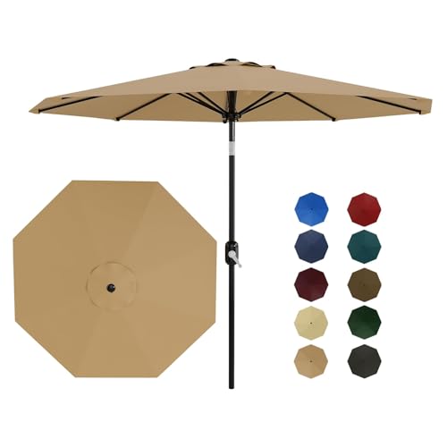 Garvee 9FT Patio Umbrella - Outdoor Table Umbrella with Crank Lift & Push Button Tilt - Market Umbrella 8 Sturdy Ribs UV Protection for Pool, Deck, Ya