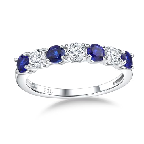 Birthstone Wedding Band Eternity Rings 925 Sterling Silver Rings Stackable Anniversary Engagement Rings Cubic Zirconia Inlaid Created Garnet/Amethyst/Sapphire Ring 7 Stone Ring, Size 6 to 10