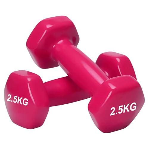 Image of AmazonBasics Vinyl Dumbbell Pair, 2 x 2.5Kg (Pink)