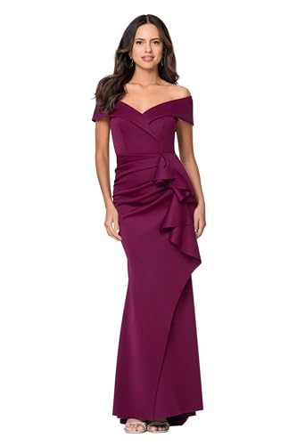 Image of Xscape Women's Long Off-the-Shoulder Sweetheart Neckline Formal Evening Gown with Ruching and Draped Ruffle Detail