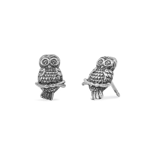 Boma Jewelry Sterling Silver Oxidized Owl Stud Earrings