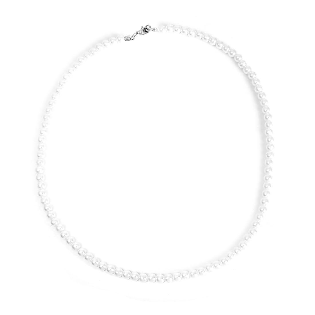 USTNIR Collar de perlas blancas Collar de verano juvenil de 6 mm para hombres: estándar, tamaño estándar para hombres, acero inoxidable, sin piedras preciosas