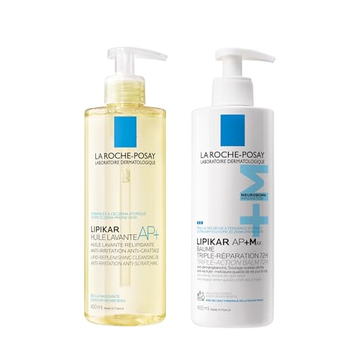 La Roche-Posay | Rutina Lipikar | Aceite Lavante AP+ & Bálsamo AP+M | Repara, calma e hidrata | Apto para pieles secas, muy secas y atópicas | Desde el nacimiento | 400 ml x 2