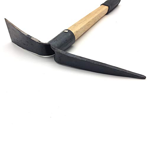 CLAIRLA Hand Mini Garden Hoes Dual Headed Weeding Tool - Carbon Steel Hoe/Tine Cultivator 3 Prongs Combo Garden Tools with Wood Handle (Pick Axes) - Thumbnail 6
