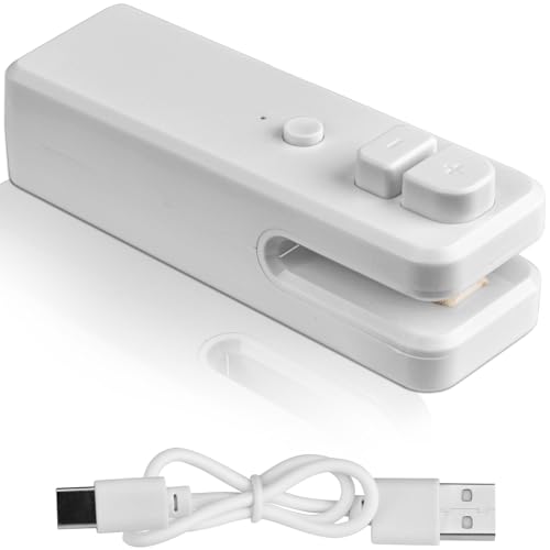 Soudeuse à film mini, machine à sceller 2 en 1, petite machine sous vide, scelleuse de sacs avec cutter, recharge USB, soudeuse de sacs avec pied magnétique pour le stockage des aliments