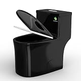 SUPERFLO 17.3" Black Toilet Elongated One Piece Toilet Square Tall Toilets For Bathroom with S-Trap
