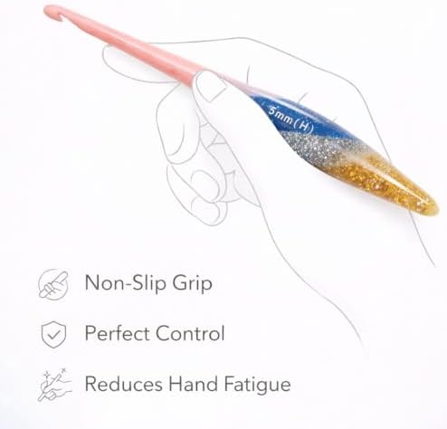 Ommi Ergonomic Handle Crochet Hooks | Handcrafted 7’’ Crochet Hook | Knitting Needle, Craft Yarn Weave | Best Gift! (Multicolor Glitter) (4 mm) - 1