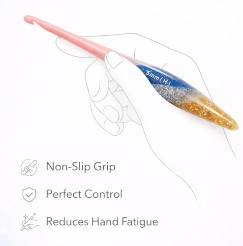 Ommi Ergonomic Handle Crochet Hooks | Handcrafted 7’’ Crochet Hook | Knitting Needle, Craft Yarn Weave | Best Gift! (Multicolor Glitter) (4 mm)