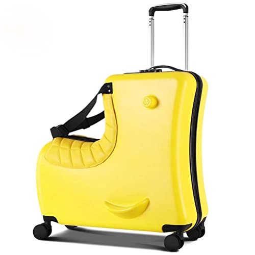 CRODY Kids Luggage On Wheels Ride On, Children's Trolley Case Universal Wheel Travel Suitcase, Carry On Tollder Luggage, with Wheels SuitcaseTo Kids Aged 6-12 Years Old,Yellow B,24 inch