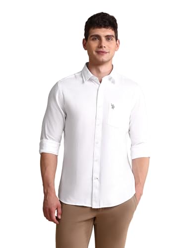Image of U.S. Polo ASSN. Solid Tailored Fit Shirt for Men - 100% Cotton, Breathable & Comfortable, Full Sleeves Casual Shirt for Men