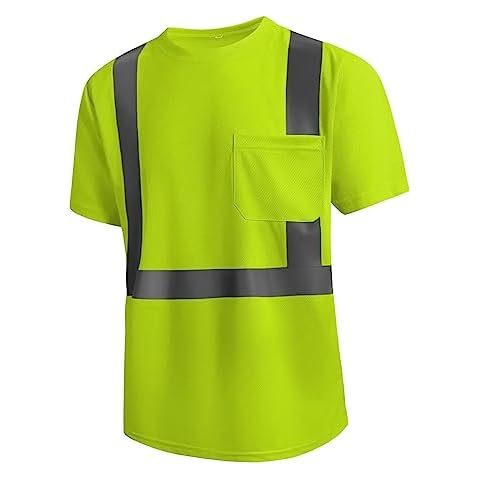 SKSAFETY High Visibility Classic T-Shirts Quick Dry Class 2 Safety Shirts for Men＆Women, Quick Dry Reflective Short Sleeve Breathable Birdeyes T-Shirt with Pocket for Construction Work. Medium Yellow Cover