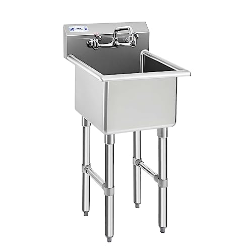 HALLY Commercial Stainless Steel Sink 1 Compartment NSF Prep & Utility Sink with 8' Faucet 15' L x...