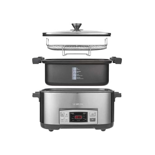 SENCOR SPR 5500SS Slowcooker, 1350 Watt, Kochbehälter, 4 einstellbare Kochfunktionen, Edelstahl