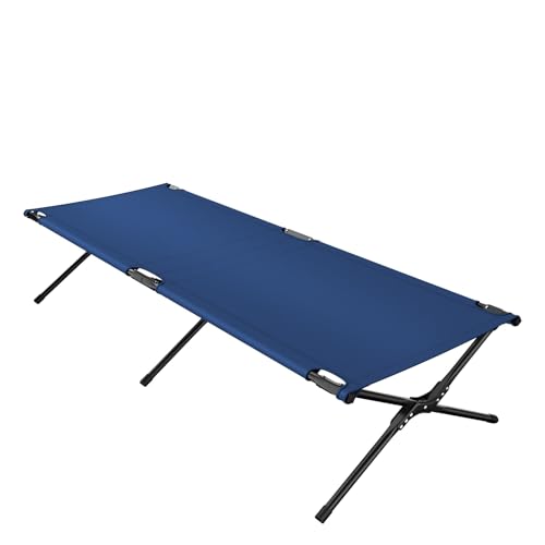 GYMAX Lettino da Campeggio Pieghevole, Brandina Portatile con Telaio in Acciaio Tessuto Oxford, per Singola Persona per Interno Esterno, 190 x 67 x 42 cm, Carica 136kg (Blu)