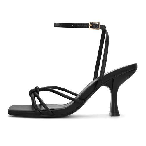 Image of PARTY Women's Square Open Toe Strappy Heeled Sandals 3 inch Stiletto Kitten Heel with Ankle Buckle Strap, Comfortable Slingback Summer Dress Shoes