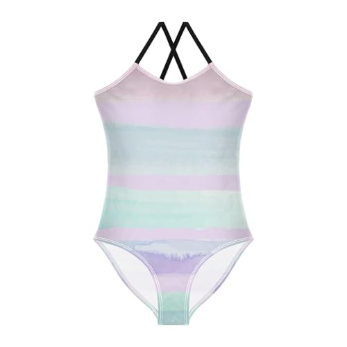 GuoChe Watercolor Stripes Toddler Swimsuit Girl Girls Bathing Suits Girls Swim Suit Beach Swimwear 4T