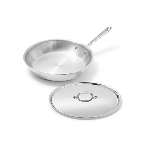 All-Clad D3 Fry Pan with Lid, 10 Inch Pan, Dishwasher Safe Stainless Steel Cookware, Silver