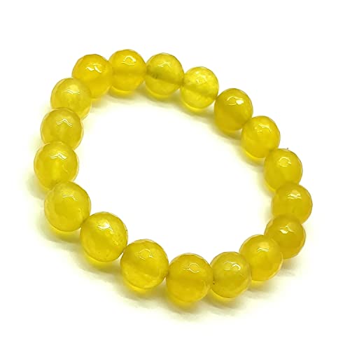 Bracelet en jade topaze jaune véritable perles de 10mm facettées de qualité supérieure