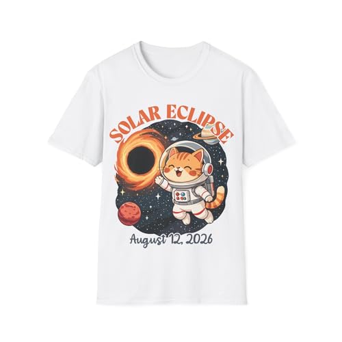 T-shirt chat astronaute 2026 Solar Eclipse idéal pour un look streetwear décontracté au quotidien