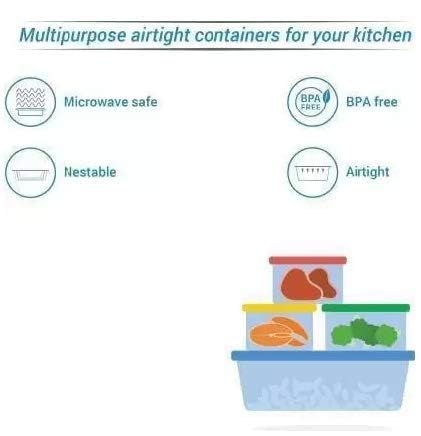 Image of Air Tight Containers Storage Set For Kitchen, Pantry Organization, Bpa-Free, Dishwasher Safe (Pack Of 6, Black, 1100 ml, Plastic)