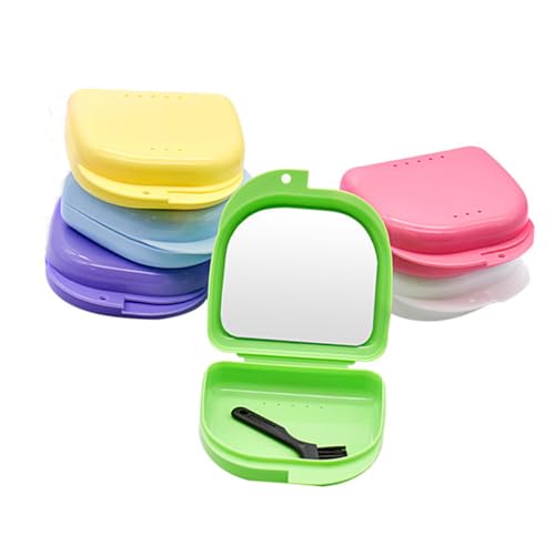 Veemoon Estuche para Prótesis Dental Portátil con Espejo Caja Transpirable de Plástico Resistente Tamaño Mini para Viaje y Uso Diario Color Color
