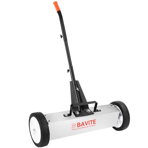E BAVITE 45Lbs Nail Magnetic Sweeper,17 Inches Heavy Duty Telescopic Magnet Broom Large Rolling Nail Finder Magnet Tools with Wheels Cleanup and Long Adjustable Handle for Yard