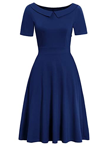 Image of Women's Elegant Vintage Dresses Knee Length Casual Floral Print Work Party Peter Pan Collar A-Line Dress with Pockets 978