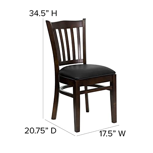 Image of Flash Furniture 4 Pack HERCULES Series Vertical Slat Back Walnut Wood Restaurant Chair - Black Vinyl Seat | Vertical Slat Back, Wood FrameVinyl Upholstery, Durable Construction, Commercial Use