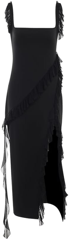 Ecirod Womens Spaghetti Strap High Slit Bodycon Maxi Dress Square Neck Backless Party Club Dresses - Image 5