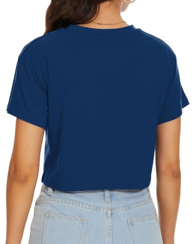 Image of Womens Crop Tops Summer Short Sleeve Round Neck T-Shirts Loose Fit Blouse
