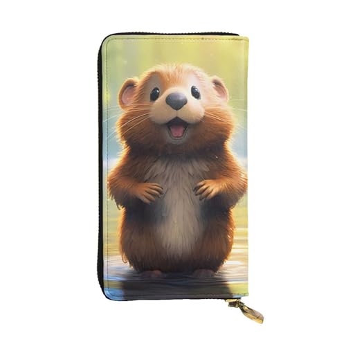 Cute Beaver Picture Leather Long Clutch Wallet for Fashionable Girls and Women - Durable, Stylish, and Functional, Black, One Size