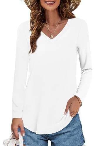 Elesomo Langarmshirt Damen Baumwolle Basic V Ausschnitt T Shirts Casual...