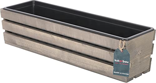 KOTARBAU® Holzblumenkasten mit Kunststoffeinsatz 60 x 18 x 15 cm Grau Blumentopf Pflanzkasten