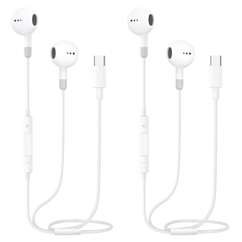 Écouteurs Filaires pour iPhone 16, 2 Pack Écouteurs avec Câble USB C Intra Auriculaires avec Microphone et Stéréo HiFi USBC Casque Compatibles avec iPhone...