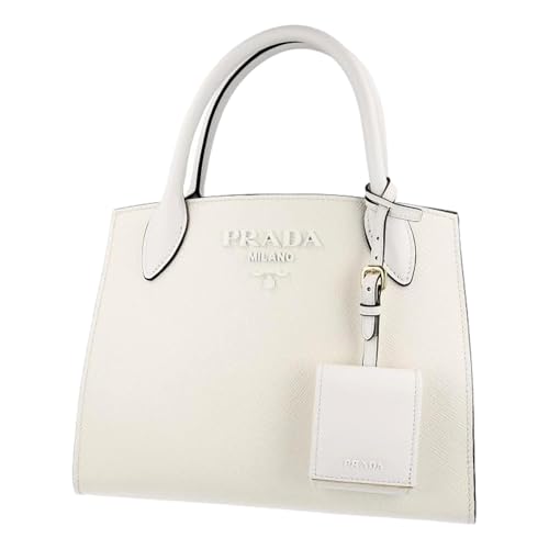 Prada Womens Saffiano Leather Monochrome Bianco White Top Handle Handbag