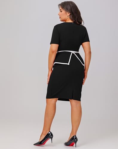 Mintsnow Women's Peplum Church Business Casual Dress 2 Pieces Short Sleeve Sheath Elegant Work Dresses with Belt4