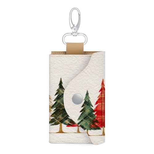 Row of Christmas Trees Key Holder Bag PU Leather ID Card Holder Keychains Case Cover for Men Women