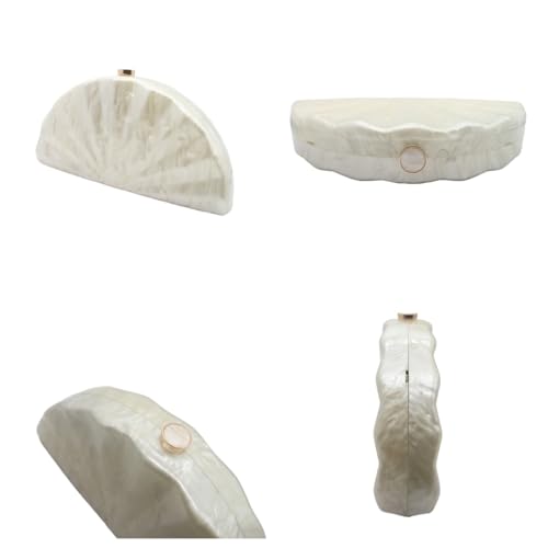 Image of Acrylic Fan Shell Clutch Purse Elegant Marbled Unique Handbag with Detachable Chain for Party Cocktail Wedding