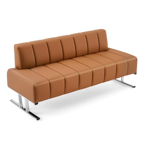 OmySalon Waiting Room Chairs Faux Leather Office Guest Chair, 59’’ Brown Lobby Bench Seating, Reception Area Furniture for Clinic Hospital School