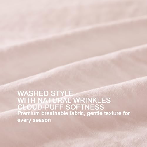 Image of Pink Ruffle Comforter Set Queen, Pre-Washed Shabby Chic Bedding Set, Lightweight Cottagecore Soft Romantic Cozy 1 Comforter & 2 Shams, All-Season