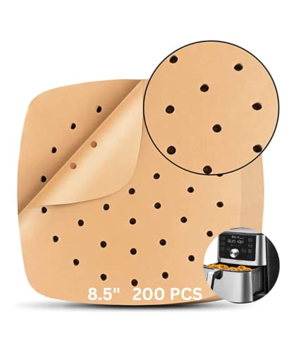Air Fryer Disposable Paper Liners - 200 Pieces, Liners For Air Fryer, Square Air Fryer Liners, 8.5 Inch Unbleached Perforated Parchment Paper, Sheets For Baking, Frying, Roasting, Bamboo Steaming #TOP22