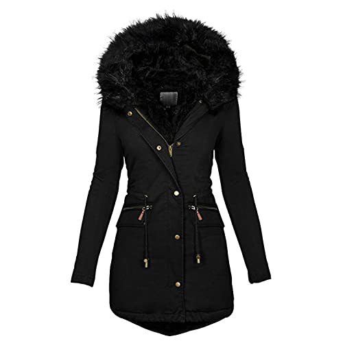 Winterjacken für Damen Große Größen Mantel Winter Elegant Lang Coat Wintermantel Dicker Warm Winddicht Wasserdicht Reißverschluss Winterparka mit Kapuze Einfarbig Parka Übergangsjacke Windbreaker