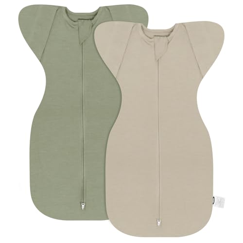 Image of MEXXI Swaddle Baby Sleep Sack With Arms Up, 2 Pack Baby Transitional Swaddle with Double Zipper, 0.5 TOG, 13-19 lbs, M