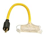 Coleman Cable 90848802 Generator Power Cord Adapter, 12/3 Splitter 3-way Adapter, L5-20P to (3) Lighted 5-15R, 2-Foot,Yellow