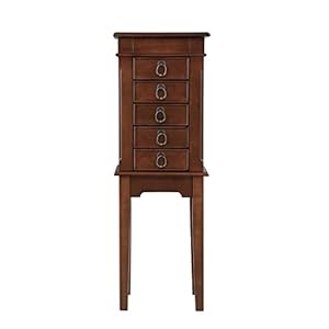 Hives and Honey Kennedy Jewelry Armoire – Modern Wood Storage Organizer with Necklace Hooks, 5 Drawers, and Vanity Mirror, Walnut