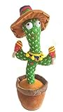 The Noodley Dancing Cactus Plush Toy, USB Rechargeable, Songs, Recording and Speech Repeating, Night Light, with Mexican Sombrero and Maracas