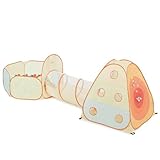 UTEX Kids Play Tent with Tunnel, 3 in 1 Pop Up Play Tent with Ball Pit, Play Crawl Tunnel for Toddler, Boys, Girls, Indoor& Outdoor Play House Target Game with 6 Dart Balls